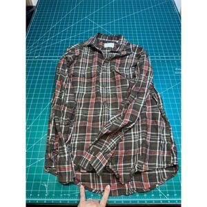 Article 365 Womens Plaid Button Down Shirt Brown Red Long Sleeve A365-0011 M